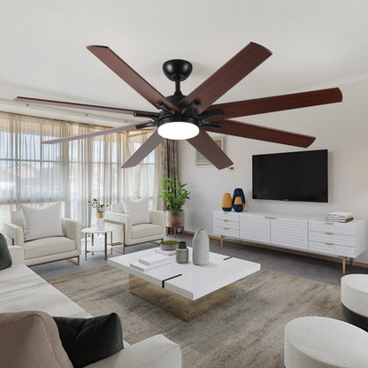 72 inch Large Ceiling Fans with Lights and Remote, Indoor/Outdoor Black Modern Ceiling Fan for Kitchen Living Room Patio, 6 Speed Reversible Quiet DC Motor, Dual Finish 8 Blades
