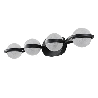 30" Black Minimalist LED Bathroom Vanity Light with Crystal Sand Acrylic Shades, 4-Light Wall Mounted Decorative Lighting Fixture, Suitable for Bathroom Vanity Mirror