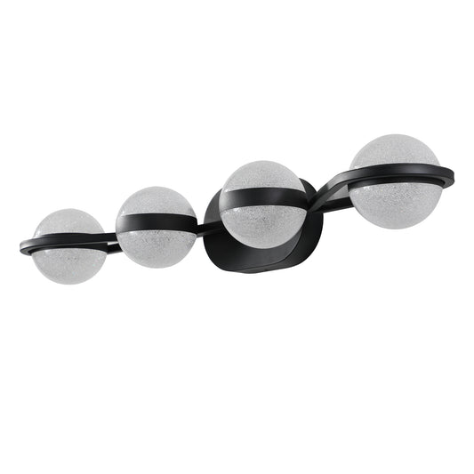 30" Black Minimalist LED Bathroom Vanity Light with Crystal Sand Acrylic Shades, 4-Light Wall Mounted Decorative Lighting Fixture, Suitable for Bathroom Vanity Mirror