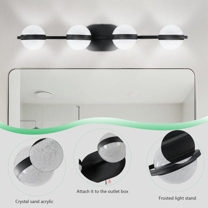 30" Black Minimalist LED Bathroom Vanity Light with Crystal Sand Acrylic Shades, 4-Light Wall Mounted Decorative Lighting Fixture, Suitable for Bathroom Vanity Mirror