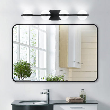 30" Black Minimalist LED Bathroom Vanity Light with Crystal Sand Acrylic Shades, 4-Light Wall Mounted Decorative Lighting Fixture, Suitable for Bathroom Vanity Mirror