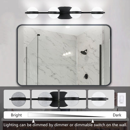 30" Black Minimalist LED Bathroom Vanity Light with Crystal Sand Acrylic Shades, 4-Light Wall Mounted Decorative Lighting Fixture, Suitable for Bathroom Vanity Mirror