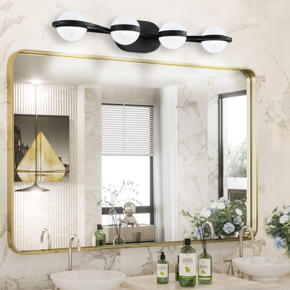 30" Black Minimalist LED Bathroom Vanity Light with Crystal Sand Acrylic Shades, 4-Light Wall Mounted Decorative Lighting Fixture, Suitable for Bathroom Vanity Mirror