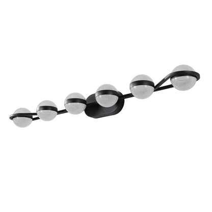 43" Black Minimalist LED Bathroom Vanity Light with Crystal Sand Acrylic Shades,6-Light Wall Mounted Decorative Lighting Fixture, Suitable for Bathroom Vanity Mirror