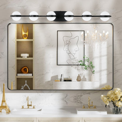 43" Black Minimalist LED Bathroom Vanity Light with Crystal Sand Acrylic Shades,6-Light Wall Mounted Decorative Lighting Fixture, Suitable for Bathroom Vanity Mirror