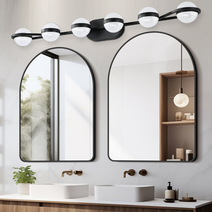43" Black Minimalist LED Bathroom Vanity Light with Crystal Sand Acrylic Shades,6-Light Wall Mounted Decorative Lighting Fixture, Suitable for Bathroom Vanity Mirror