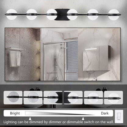 43" Black Minimalist LED Bathroom Vanity Light with Crystal Sand Acrylic Shades,6-Light Wall Mounted Decorative Lighting Fixture, Suitable for Bathroom Vanity Mirror
