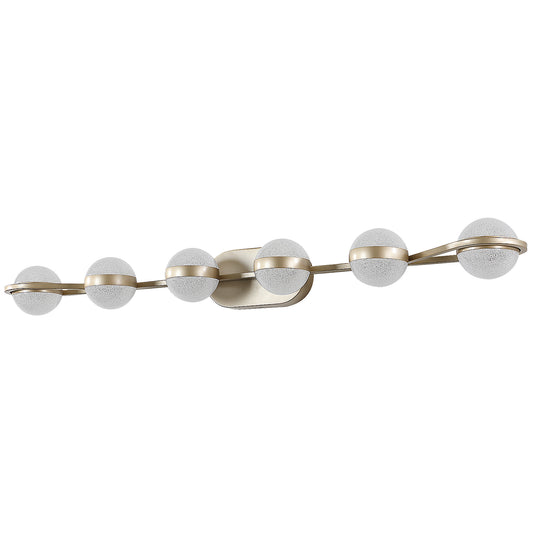 43" Gold Minimalist LED Bathroom Vanity Light with Crystal Sand Acrylic Shades, 6-Light Wall Mounted Decorative Lighting Fixture, Suitable for Bathroom Vanity Mirror