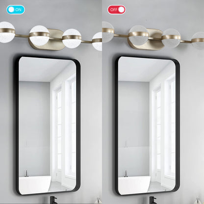 43" Gold Minimalist LED Bathroom Vanity Light with Crystal Sand Acrylic Shades, 6-Light Wall Mounted Decorative Lighting Fixture, Suitable for Bathroom Vanity Mirror