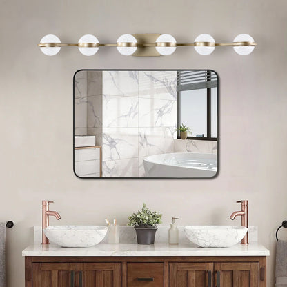 43" Gold Minimalist LED Bathroom Vanity Light with Crystal Sand Acrylic Shades, 6-Light Wall Mounted Decorative Lighting Fixture, Suitable for Bathroom Vanity Mirror