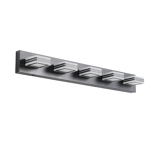 34" Modern 5-Light LED Vanity Light - Sleek Bathroom Wall Fixture, Iron & Acrylic, Dimmable & Energy-Efficient, Ideal for Mirror Lighting