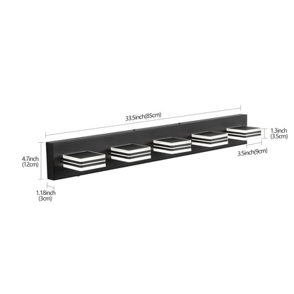 34" Modern 5-Light LED Vanity Light - Sleek Bathroom Wall Fixture, Iron & Acrylic, Dimmable & Energy-Efficient, Ideal for Mirror Lighting