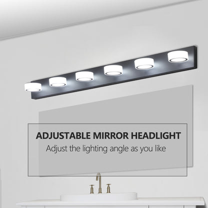 45" Modern 6-Light LED Vanity Light, Sleek Black Bathroom Wall Light Fixture for Mirror, Shower, and Bathroom Decor