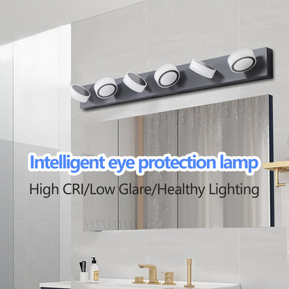 45" Modern 6-Light LED Vanity Light, Sleek Black Bathroom Wall Light Fixture for Mirror, Shower, and Bathroom Decor