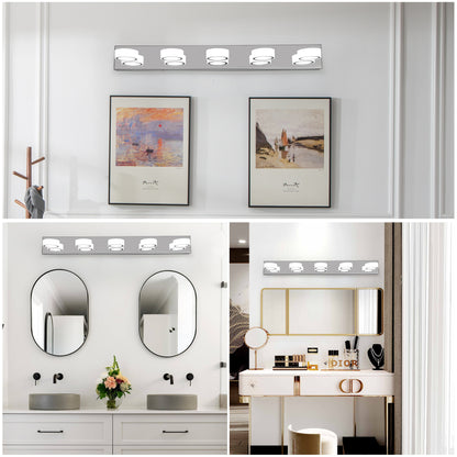 37" Modern 5-Light LED Vanity Light Fixture - Chrome Finish with Acrylic Light Shades - Energy-Efficient Bathroom Wall Sconce - Dimmable for Mirror, Shower, and Bathroom Decor