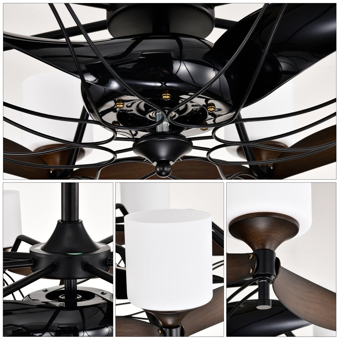 Dia 33 inch Chandelier Ceiling Fan With Remote Control,DC Motor ,6 Speed,3 ABS Blades for Bedroom Dining Room Living Room Kitchen Farmhouse Entry,Matte Black+ Red Wood Grain