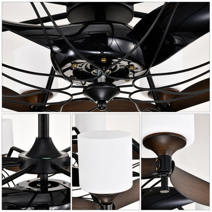 Dia 33 inch Chandelier Ceiling Fan With Remote Control,DC Motor ,6 Speed,3 ABS Blades for Bedroom Dining Room Living Room Kitchen Farmhouse Entry,Matte Black+ Red Wood Grain