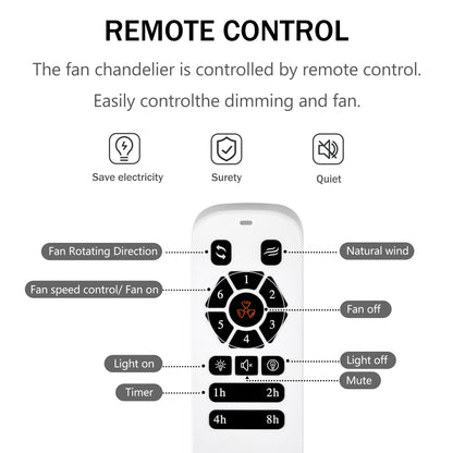 Dia 33 inch Chandelier Ceiling Fan With Remote Control,DC Motor ,6 Speed,3 ABS Blades for Bedroom Dining Room Living Room Kitchen Farmhouse Entry,Matte Black+ Red Wood Grain