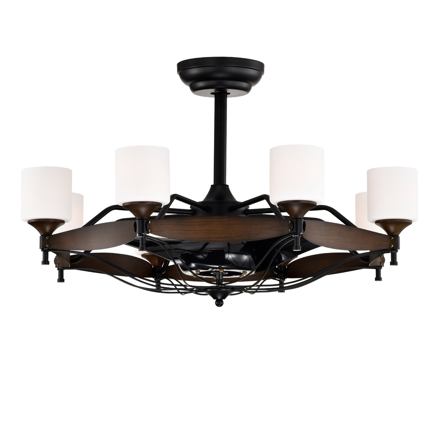 Dia 33 inch Chandelier Ceiling Fan With Remote Control,DC Motor ,6 Speed,3 ABS Blades for Bedroom Dining Room Living Room Kitchen Farmhouse Entry,Matte Black+ Red Wood Grain