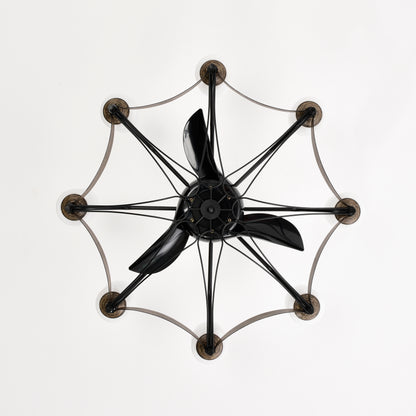 Dia 33 inch Chandelier Ceiling Fan With Remote Control,DC Motor ,6 Speed,3 ABS Blades for Bedroom Dining Room Living Room Kitchen Farmhouse Entry,Matte Black+ Red Wood Grain
