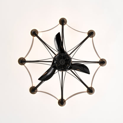 Dia 33 inch Chandelier Ceiling Fan With Remote Control,DC Motor ,6 Speed,3 ABS Blades for Bedroom Dining Room Living Room Kitchen Farmhouse Entry,Matte Black+ Red Wood Grain