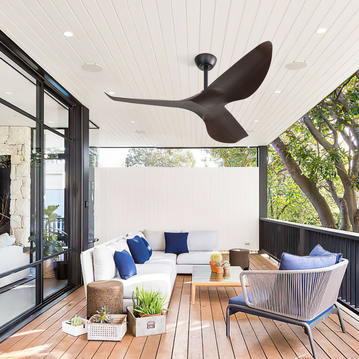 Modern 52 Inch Indoor Ceiling Fan No Light With 6 Speed Remote Control 3 ABS Blade Reversible DC Motor For Hom