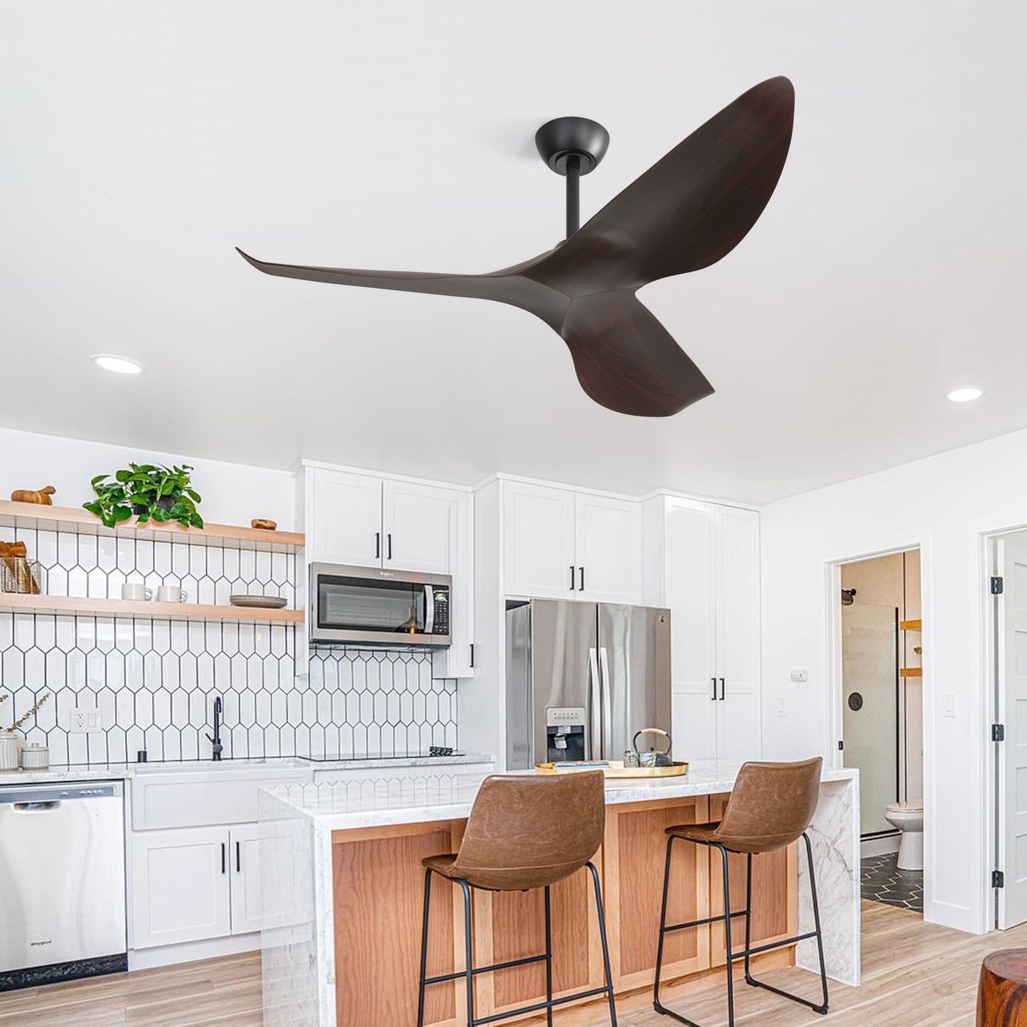 Modern 52 Inch Indoor Ceiling Fan No Light With 6 Speed Remote Control 3 ABS Blade Reversible DC Motor For Hom