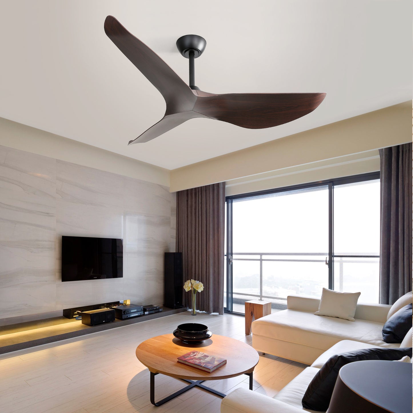 Modern 52 Inch Indoor Ceiling Fan No Light With 6 Speed Remote Control 3 ABS Blade Reversible DC Motor For Hom
