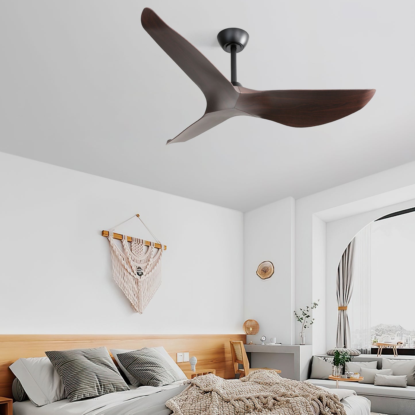 Modern 52 Inch Indoor Ceiling Fan No Light With 6 Speed Remote Control 3 ABS Blade Reversible DC Motor For Hom