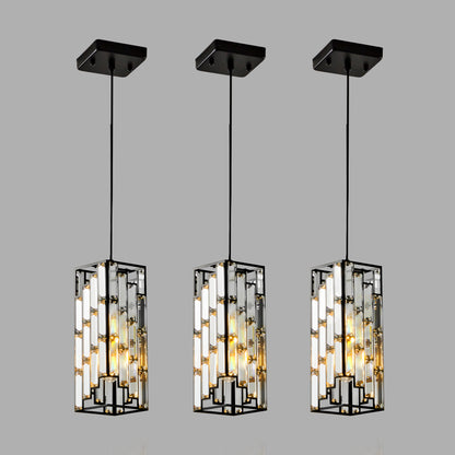 4" Modern Crystal Pendant Light - 3 Pack, Adjustable Hanging Ceiling Lamp with Crystal Prism Design for Dining Room, Kitchen Island, and Living Room -Black Finish