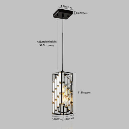 4" Modern Crystal Pendant Light - 3 Pack, Adjustable Hanging Ceiling Lamp with Crystal Prism Design for Dining Room, Kitchen Island, and Living Room -Black Finish