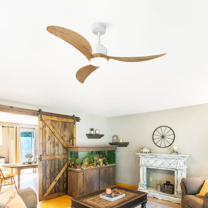 52" Ceiling Fan with Dimmable LED Light Remote Control,Quiet DC Motor 6 Speed Levels,Adjust Height( 3 PCS Rod) Reversible Ceiling Fan, for Patio Living Room, Bedroom, Office,Indoor.(White +Natural)
