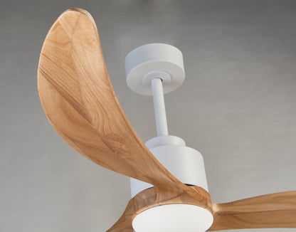 52" Ceiling Fan with Dimmable LED Light Remote Control,Quiet DC Motor 6 Speed Levels,Adjust Height( 3 PCS Rod) Reversible Ceiling Fan, for Patio Living Room, Bedroom, Office,Indoor.(White +Natural)