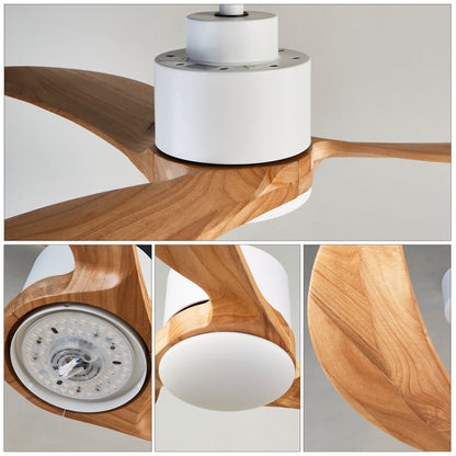 52" Ceiling Fan with Dimmable LED Light Remote Control,Quiet DC Motor 6 Speed Levels,Adjust Height( 3 PCS Rod) Reversible Ceiling Fan, for Patio Living Room, Bedroom, Office,Indoor.(White +Natural)