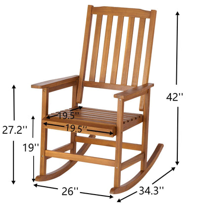 Acacia Wood Outdoor Rocking Chiar, Patio Rocker for Front Porch, Deck, Indoor