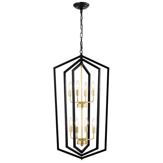 8-Light Lantern Tired Farmhouse Ceiling Hanging Light Black Chandelier Metal Modern Pendant Light Fixtures for Kitchen Island Dining Room Living Room Foyer Entryway(E12 Bulbs Not Included)