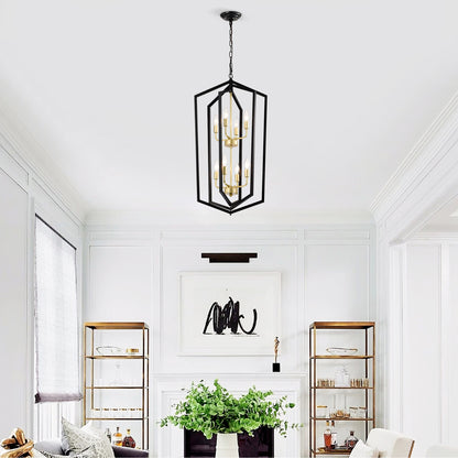 8-Light Lantern Tired Farmhouse Ceiling Hanging Light Black Chandelier Metal Modern Pendant Light Fixtures for Kitchen Island Dining Room Living Room Foyer Entryway(E12 Bulbs Not Included)