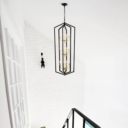 12-Light Lantern Tired Farmhouse Ceiling Hanging Light Black Chandelier Metal Modern Pendant Light Fixtures for Kitchen Island Dining Room Living Room Foyer Entryway(E12 Bulbs Not Included)