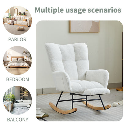 Modern Nursery Rocking Chair, Upholstered Glider Chair with High Backrest, Rocker Accent Armchair with Solid Wood Legs for Nursery Bedroom Living Room WHITE