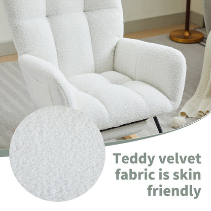 Modern Nursery Rocking Chair, Upholstered Glider Chair with High Backrest, Rocker Accent Armchair with Solid Wood Legs for Nursery Bedroom Living Room WHITE