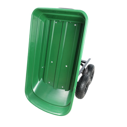 Folding car Poly Garden dump truck with steel frame, 10 inches. Pneumatic tire, 300 lb capacity body 55L Green