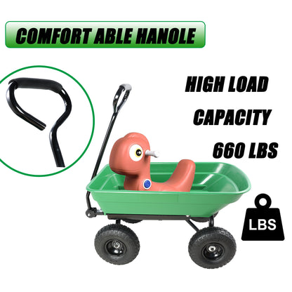 Folding car Poly Garden dump truck with steel frame, 10 inches. Pneumatic tire, 300 lb capacity body 55L Green