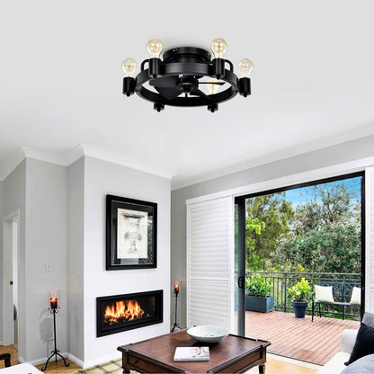 19.5'' Industrial Ceiling Fan with remote control ,5 ABS Blades small size ceiling fan For Living Room, Dining Room, Bedroom, Family Room, Rustic bronze ,6 PCS*E26 (NO Include Bulb )