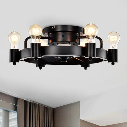 19.5'' Industrial Ceiling Fan with remote control ,5 ABS Blades small size ceiling fan For Living Room, Dining Room, Bedroom, Family Room, Rustic bronze ,6 PCS*E26 (NO Include Bulb )