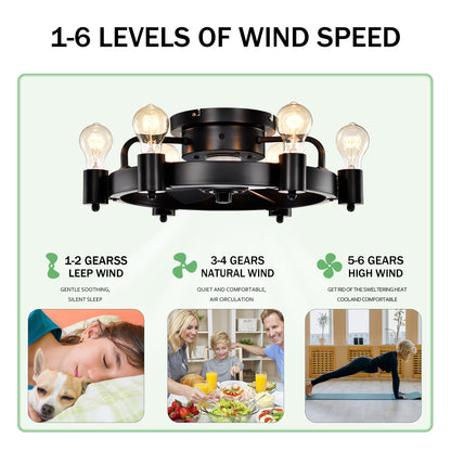 19.5'' Industrial Ceiling Fan with remote control ,5 ABS Blades small size ceiling fan For Living Room, Dining Room, Bedroom, Family Room, Rustic bronze ,6 PCS*E26 (NO Include Bulb )