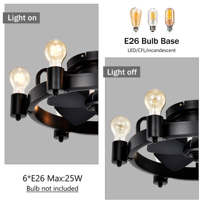 19.5'' Industrial Ceiling Fan with remote control ,5 ABS Blades small size ceiling fan For Living Room, Dining Room, Bedroom, Family Room, Rustic bronze ,6 PCS*E26 (NO Include Bulb )