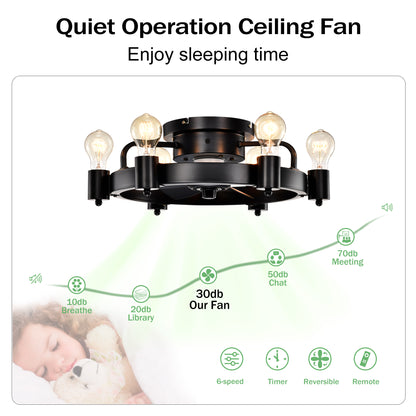 19.5'' Industrial Ceiling Fan with remote control ,5 ABS Blades small size ceiling fan For Living Room, Dining Room, Bedroom, Family Room, Rustic bronze ,6 PCS*E26 (NO Include Bulb )
