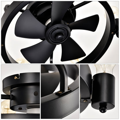 19.5'' Industrial Ceiling Fan with remote control ,5 ABS Blades small size ceiling fan For Living Room, Dining Room, Bedroom, Family Room, Rustic bronze ,6 PCS*E26 (NO Include Bulb )