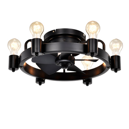 19.5'' Industrial Ceiling Fan with remote control ,5 ABS Blades small size ceiling fan For Living Room, Dining Room, Bedroom, Family Room, Rustic bronze ,6 PCS*E26 (NO Include Bulb )