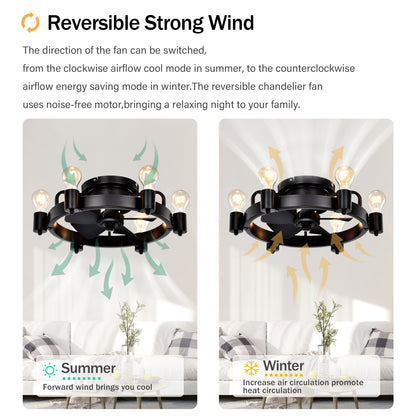 19.5'' Industrial Ceiling Fan with remote control ,5 ABS Blades small size ceiling fan For Living Room, Dining Room, Bedroom, Family Room, Rustic bronze ,6 PCS*E26 (NO Include Bulb )